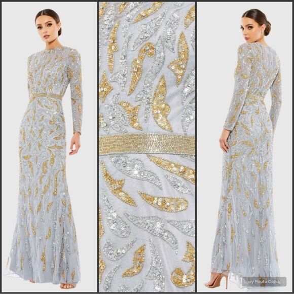 MAC DUGGAL 5124  Beaded Long Sleeve Evening Gown Dress - Picture 1 of 13